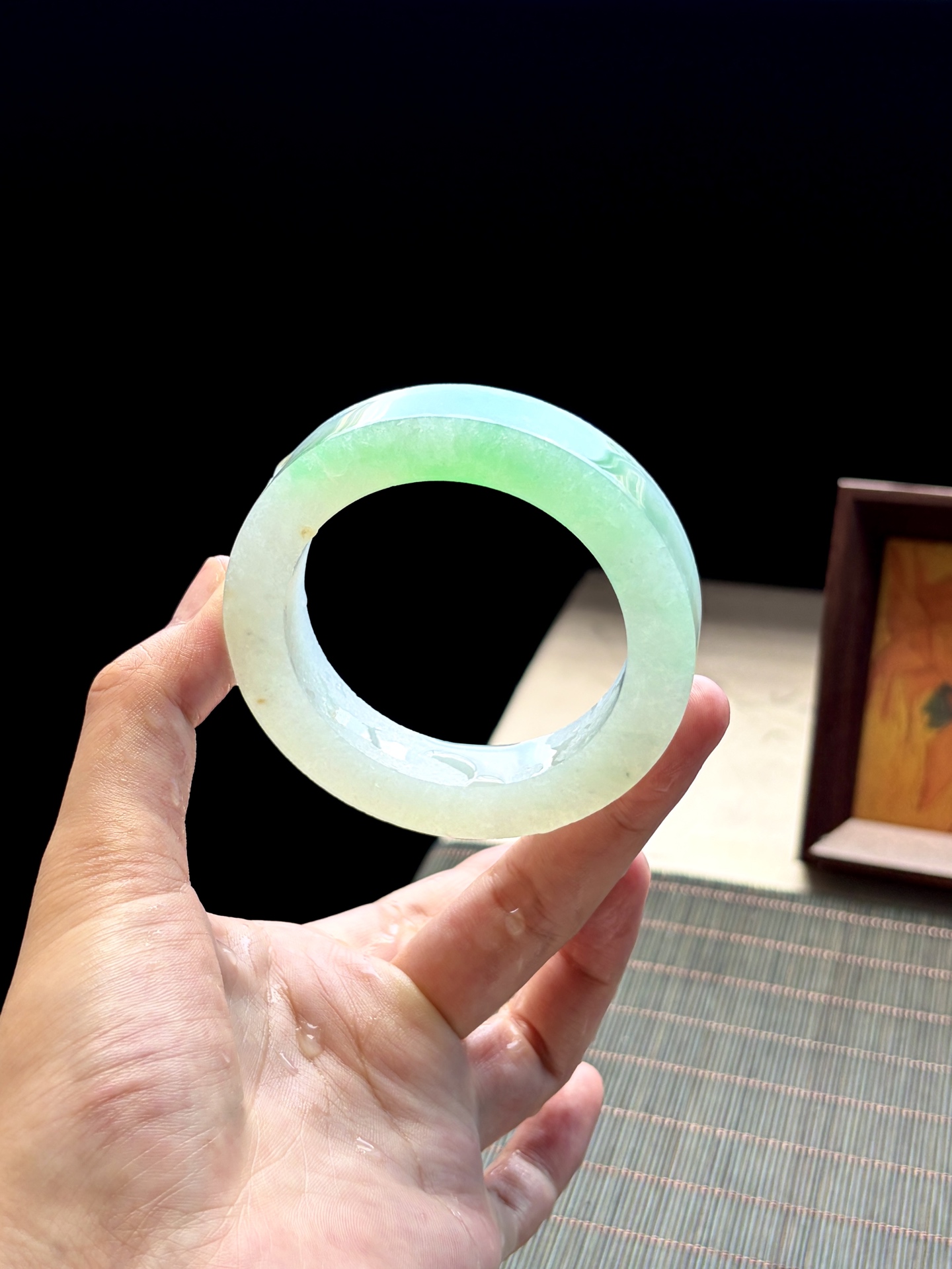 大圈口冰绿白底青金丝绿镯胚 B0610-3 ⭕️76.4-55.5-13-10.4 可做56～60正