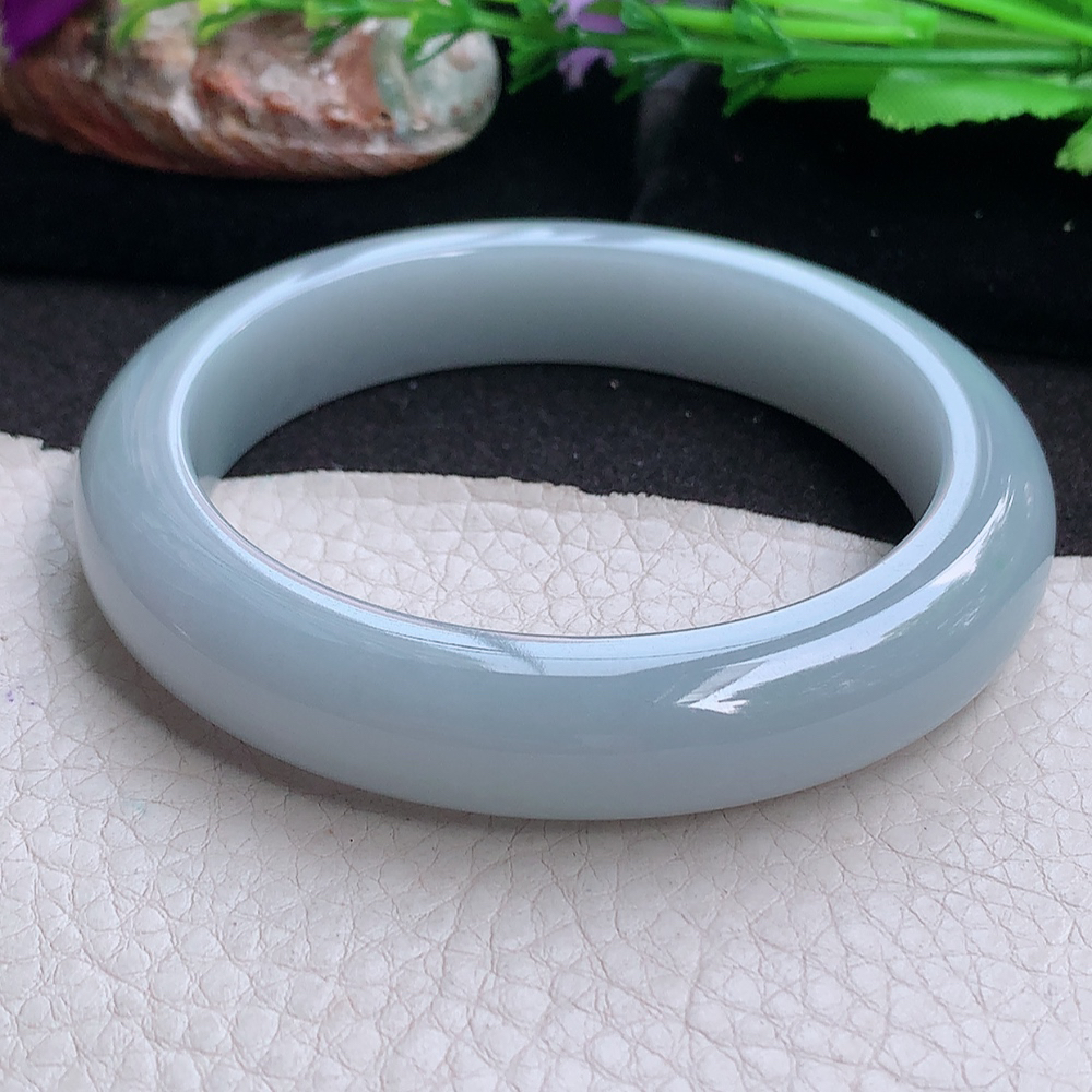 z大圈口61*13.5*8.8平安镯 缅甸翡翠a货玉手镯 茄紫胶感正圈玉手环
