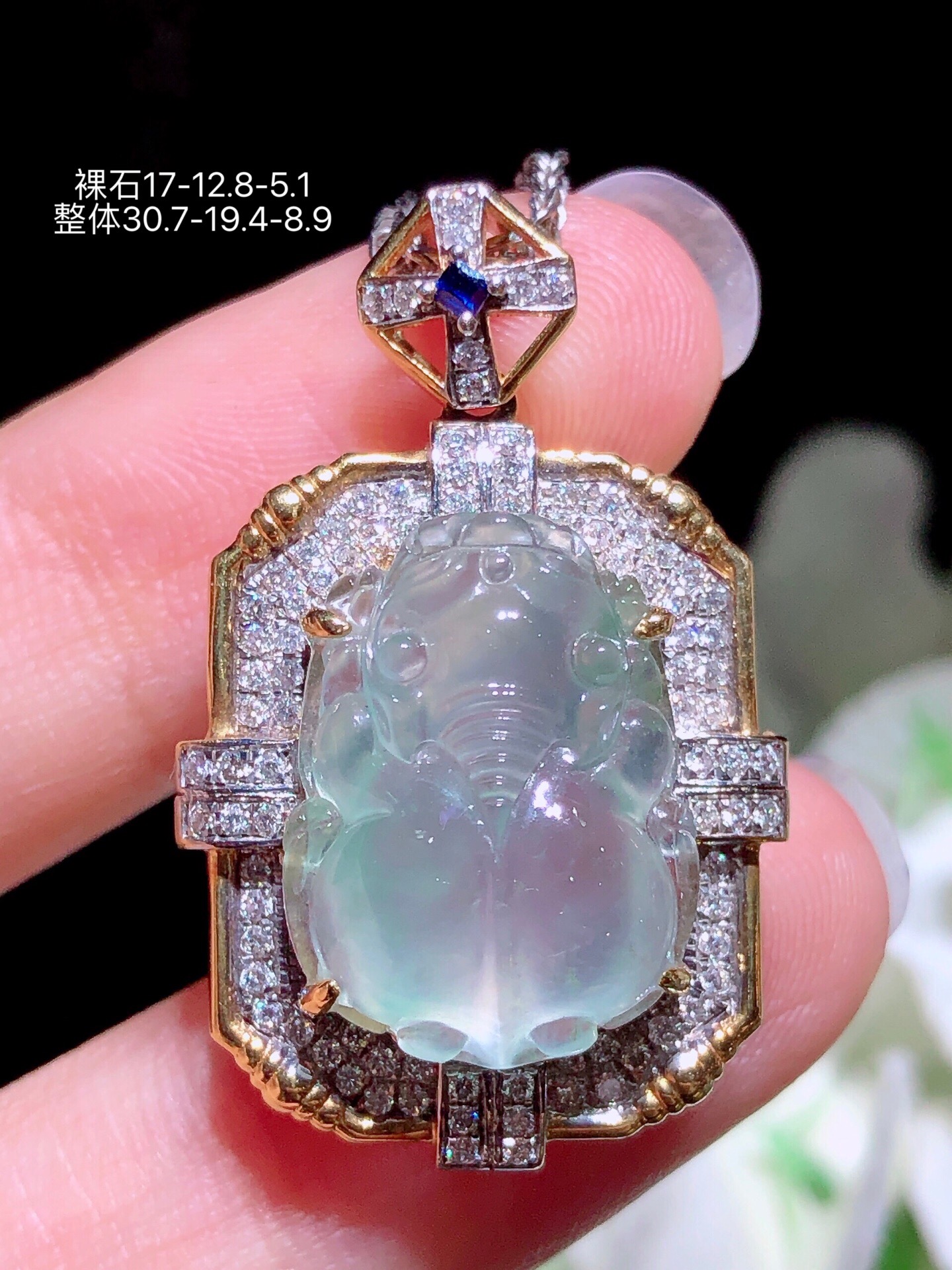 ️18K金镶 冰种貔貅吊坠 无裂 水润色艳 品相饱满 配送银链苹果拍摄，实物更好看，17-12.8