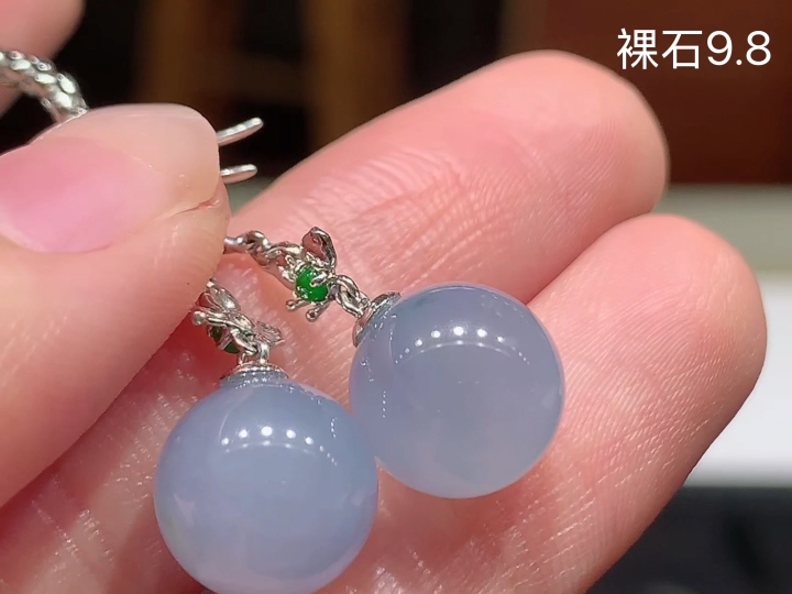 18K 冰紫飘花转运珠耳坠 无裂,尺寸，9.8