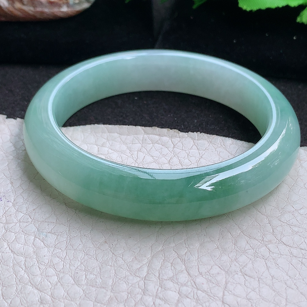 yh实拍56*11.6*8招财镯 缅甸翡翠a货玉手镯 半山半水胶感起圈玉手环