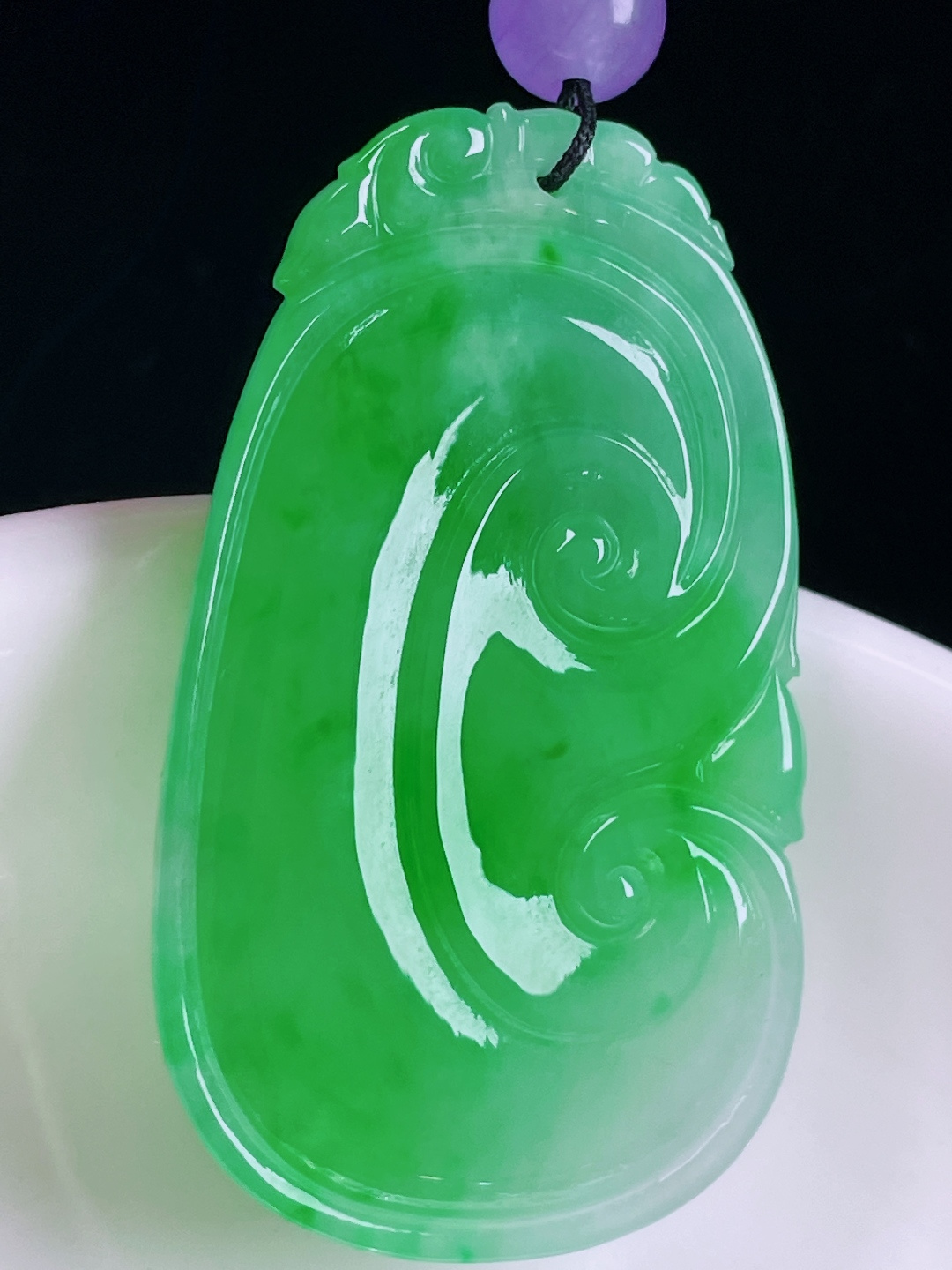 飘绿如意，老种起光，细底通透，尺寸：41.6/24/5.4mm0612