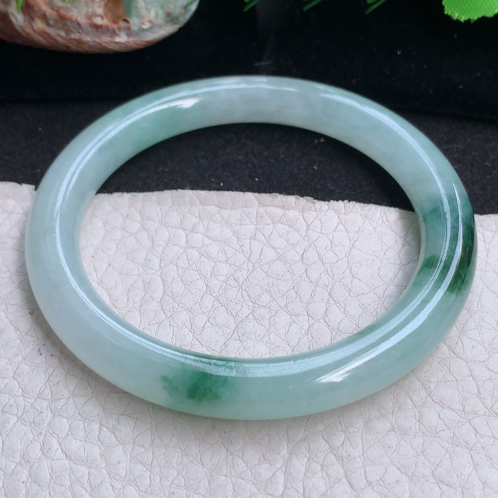 xh实拍54.5*8.3*8.5美人镯 缅甸翡翠a货玉手镯 冰飘花胶感圆条玉手环