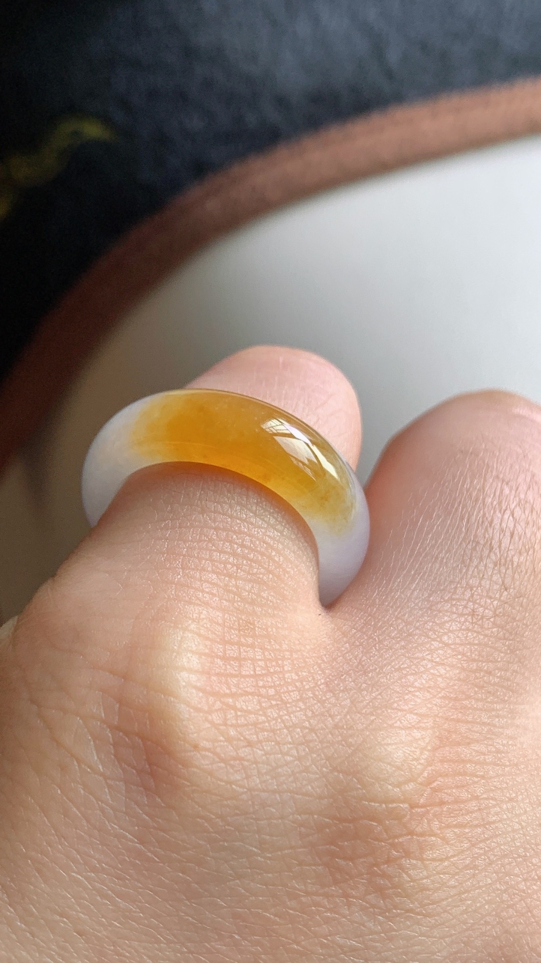 天然翡翠，冰黄戒圈 圈口12 az69
