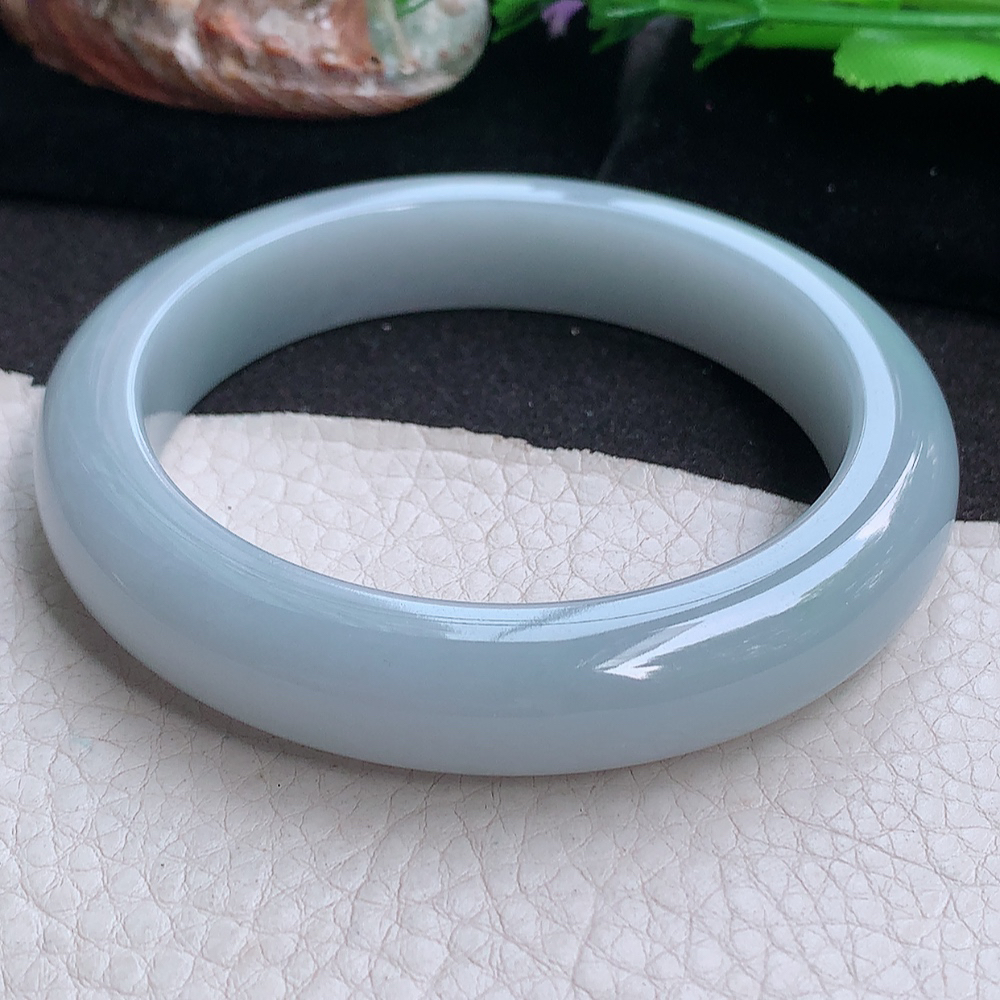 z大圈口61*13.5*8.8平安镯 缅甸翡翠a货玉手镯 茄紫胶感正圈玉手环