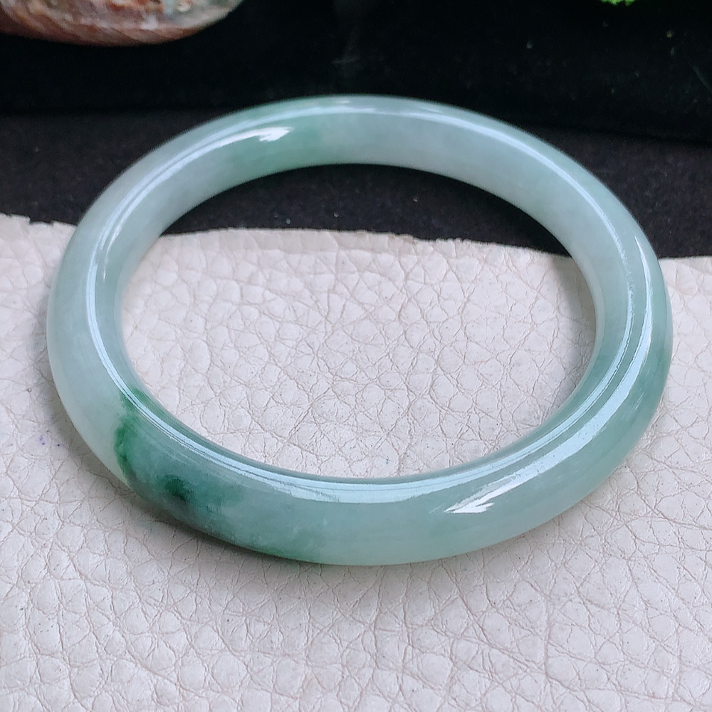 xh实拍54.5*8.3*8.5美人镯 缅甸翡翠a货玉手镯 冰飘花胶感圆条玉手环