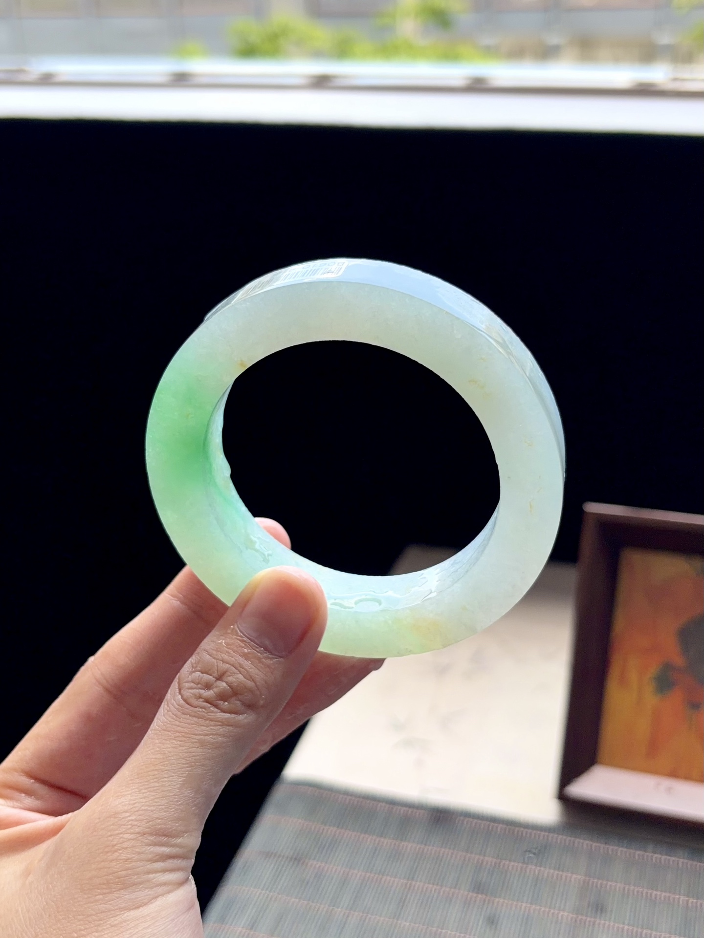 大圈口冰绿白底青金丝绿镯胚 B0610-4 ⭕️79.8-57.6-13.2-11.3 可做58～63正圈
