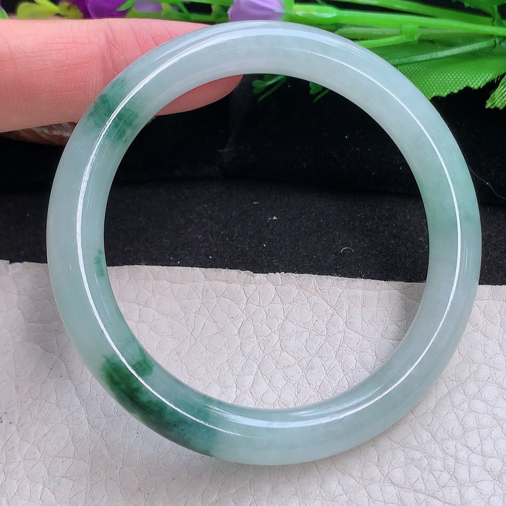 xh实拍54.5*8.3*8.5美人镯 缅甸翡翠a货玉手镯 冰飘花胶感圆条玉手环