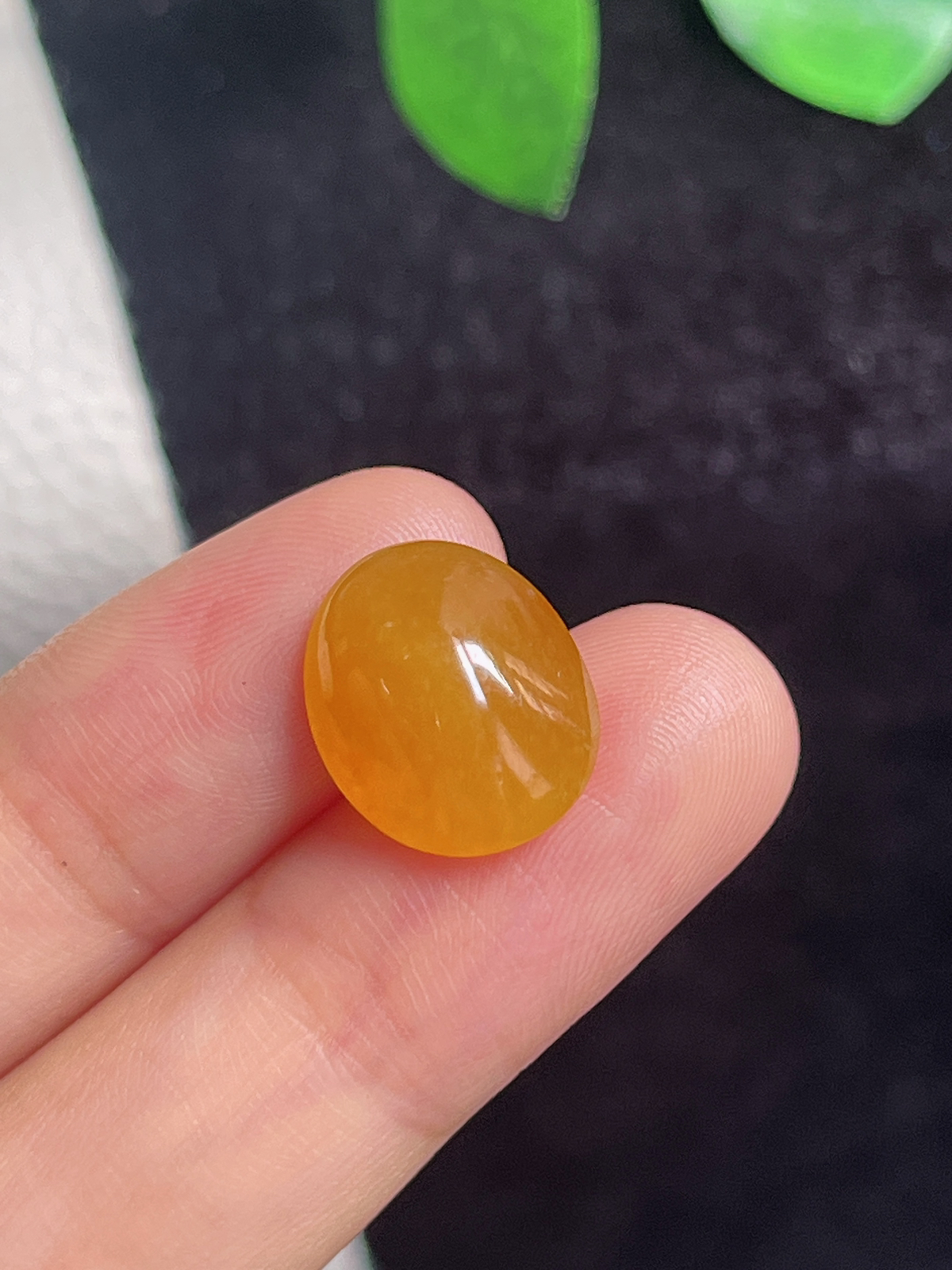 翡翠冰糯种黄色戒面蛋面