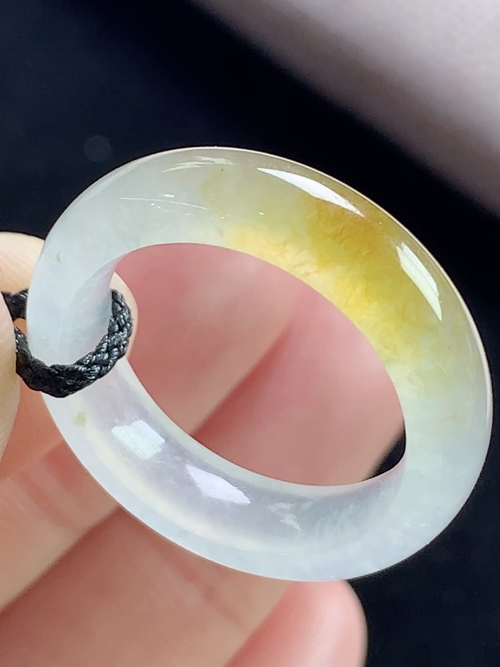 冰飘黄翡戒指，无裂，内径尺寸17.2-5.5-3.4mm，15号手寸，L11ytf