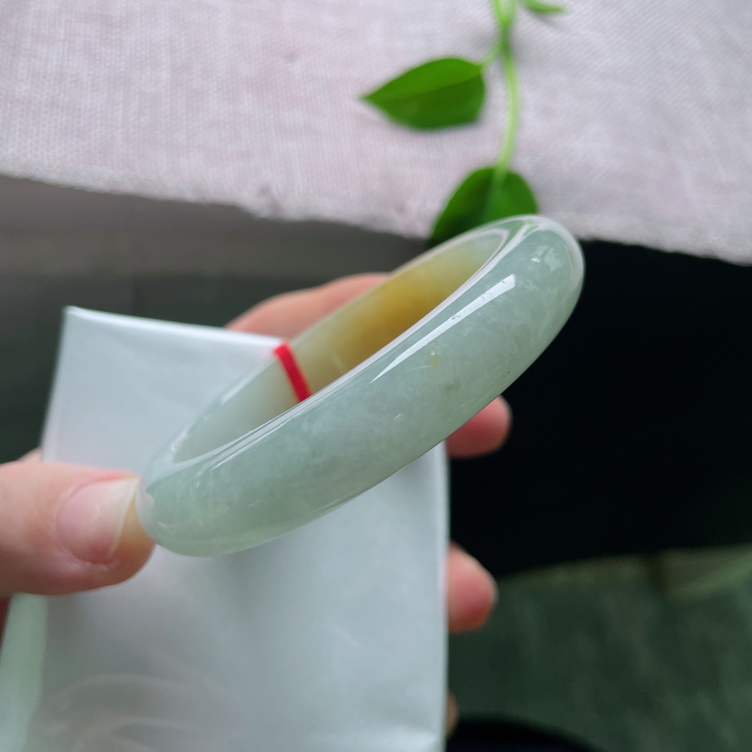 57/12.4/8.6黄翡正圈，日落归山海，山海藏深意。种老，水头好，晶体纹，ss54617a
