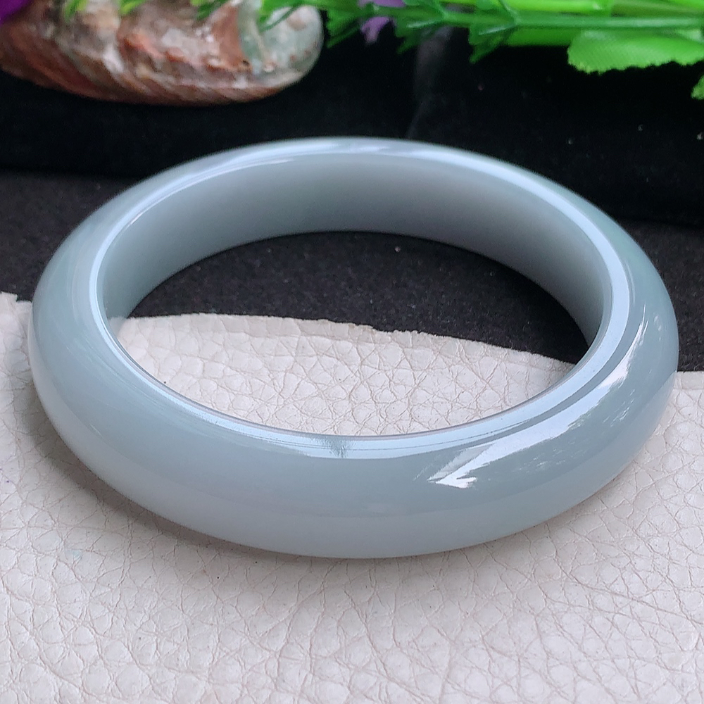 z大圈口61*13.5*8.8平安镯 缅甸翡翠a货玉手镯 茄紫胶感正圈玉手环