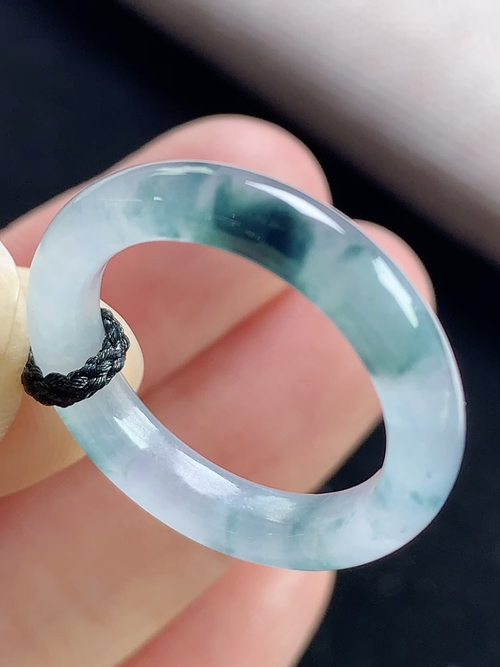 冰飘蓝花戒指，无裂，内径尺寸17-4.3-3.2mm，14号手寸，L11ytf