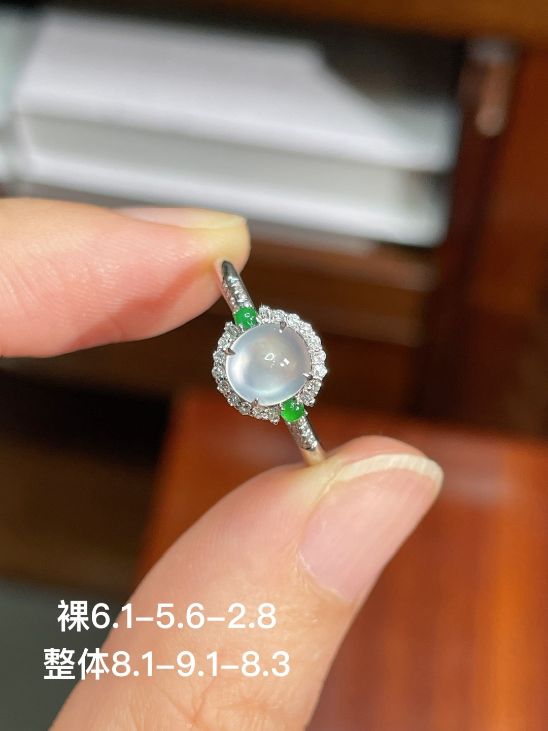 高冰蛋面戒指 无裂 18k金镶嵌 不议 强烈推荐，6.1-5.6-2.8