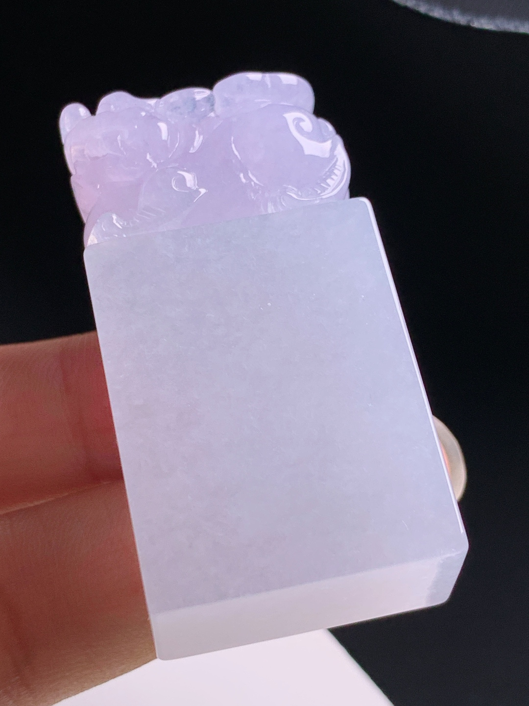 冰紫貔貅印章，胶润饱满紫味清甜，招财纳福实用美物 裸石49.8-25-14.5 080608