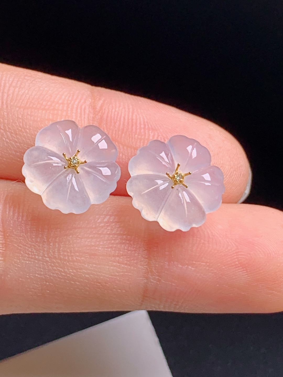 ️ 花朵耳钉，18K金镶钻花心，冰润粉嫩温婉灵动 080610