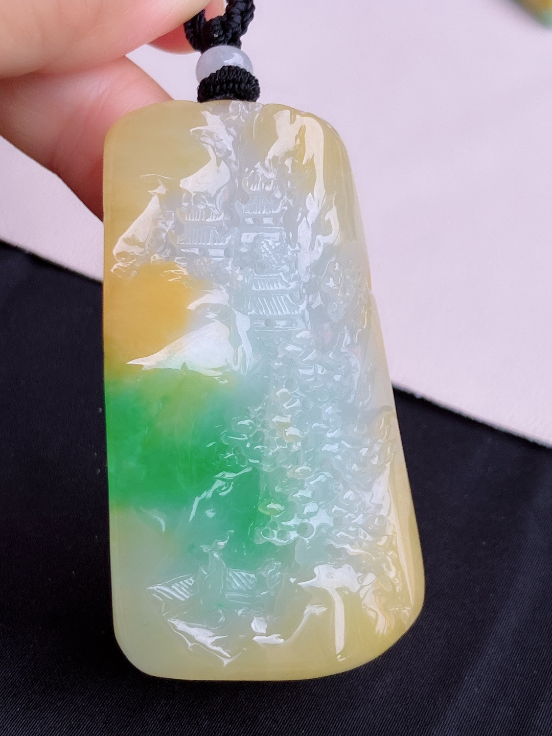 三彩山水牌，意境美，尺寸65/36.5/14/自然光实拍