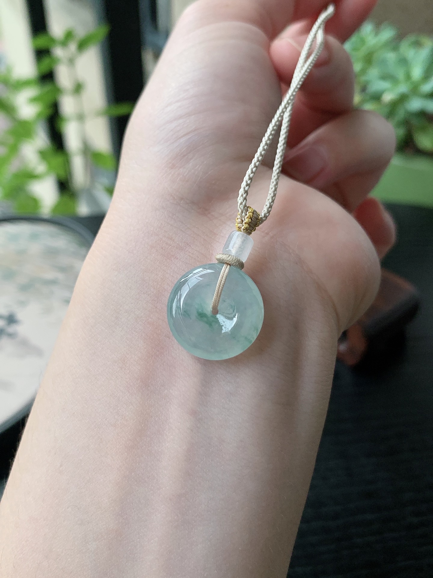 老坑冰种胶感飘花平安扣吊坠 裸石尺寸:17.5-5.8mm