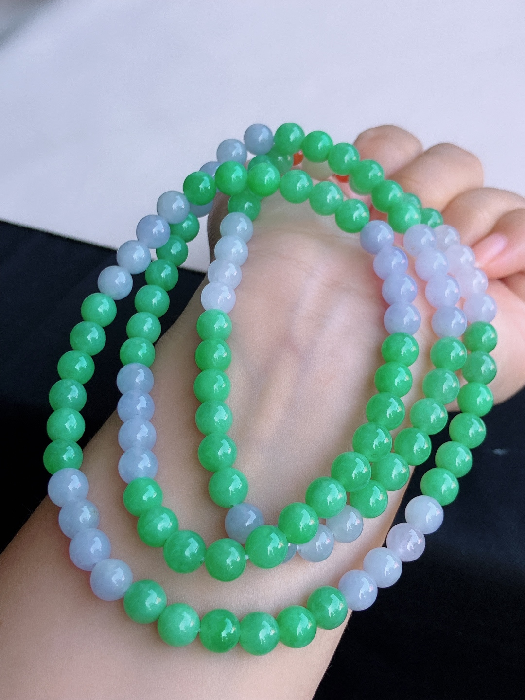 双彩大珠链，饱满大气，尺寸7.5/108颗，自然光实拍