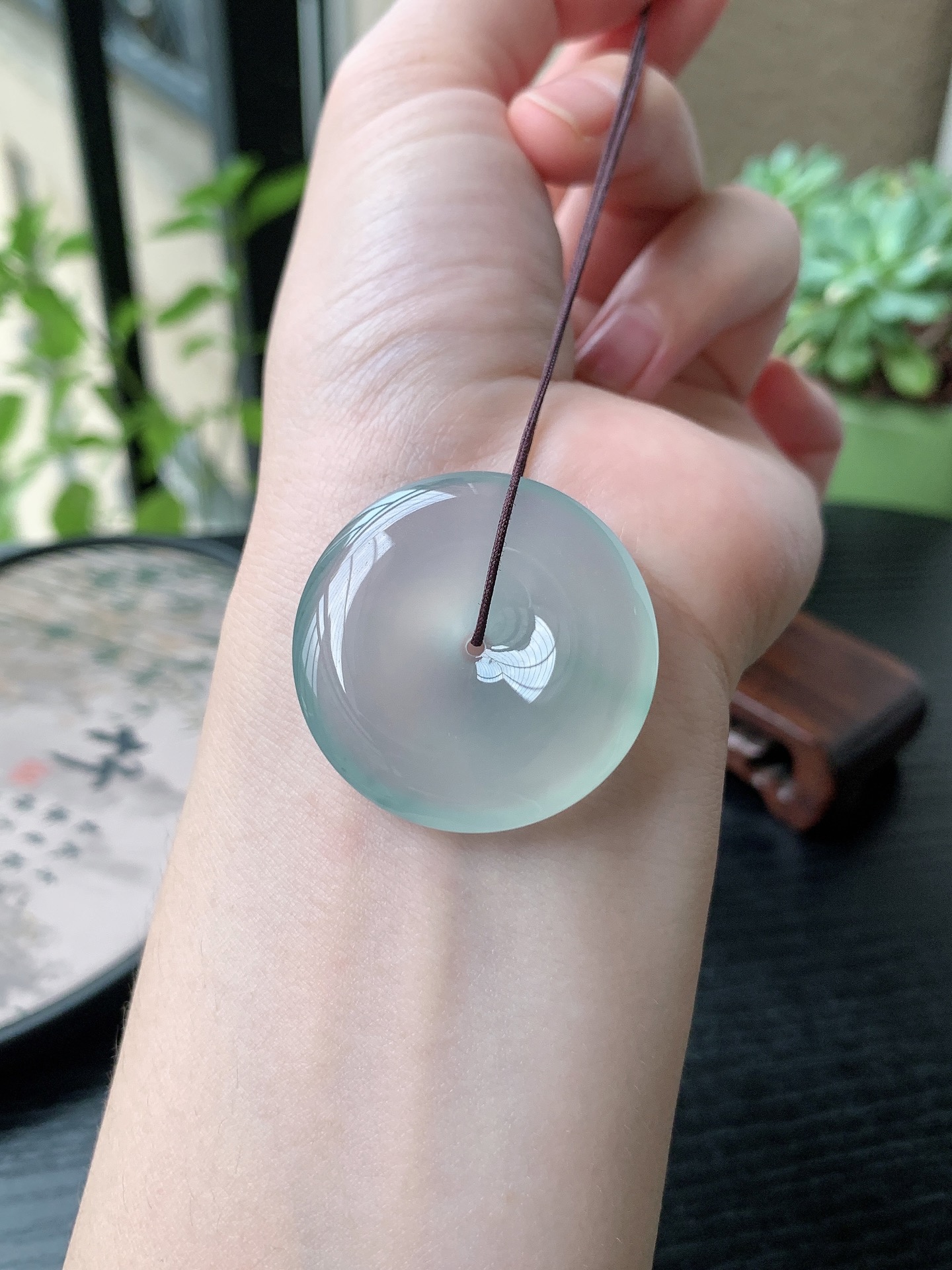 老坑冰种胶感起刚性飘花平安扣吊坠 裸石尺寸:34.5-6.8mm