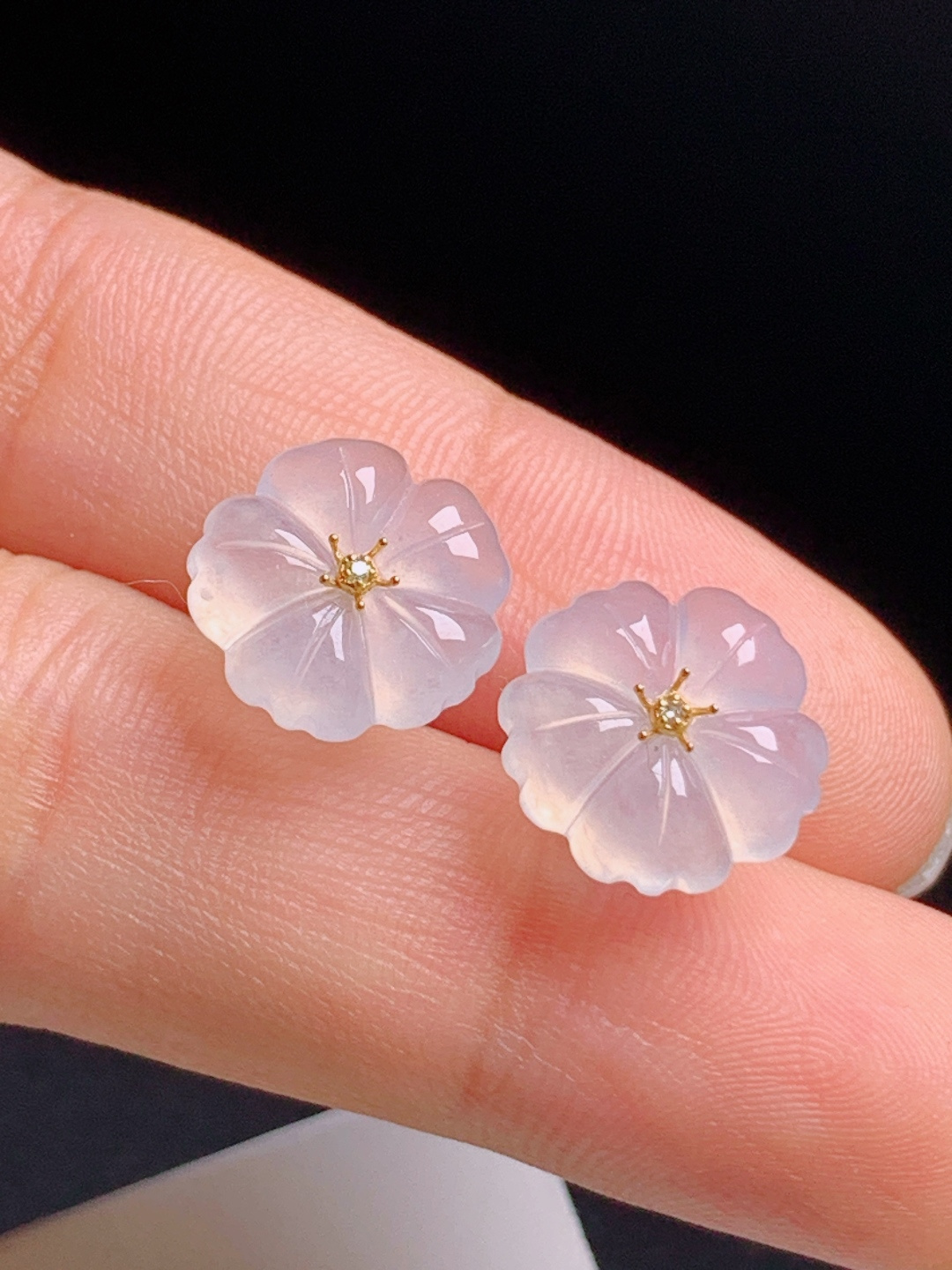 ️ 花朵耳钉，18K金镶钻花心，冰润粉嫩温婉灵动 080610
