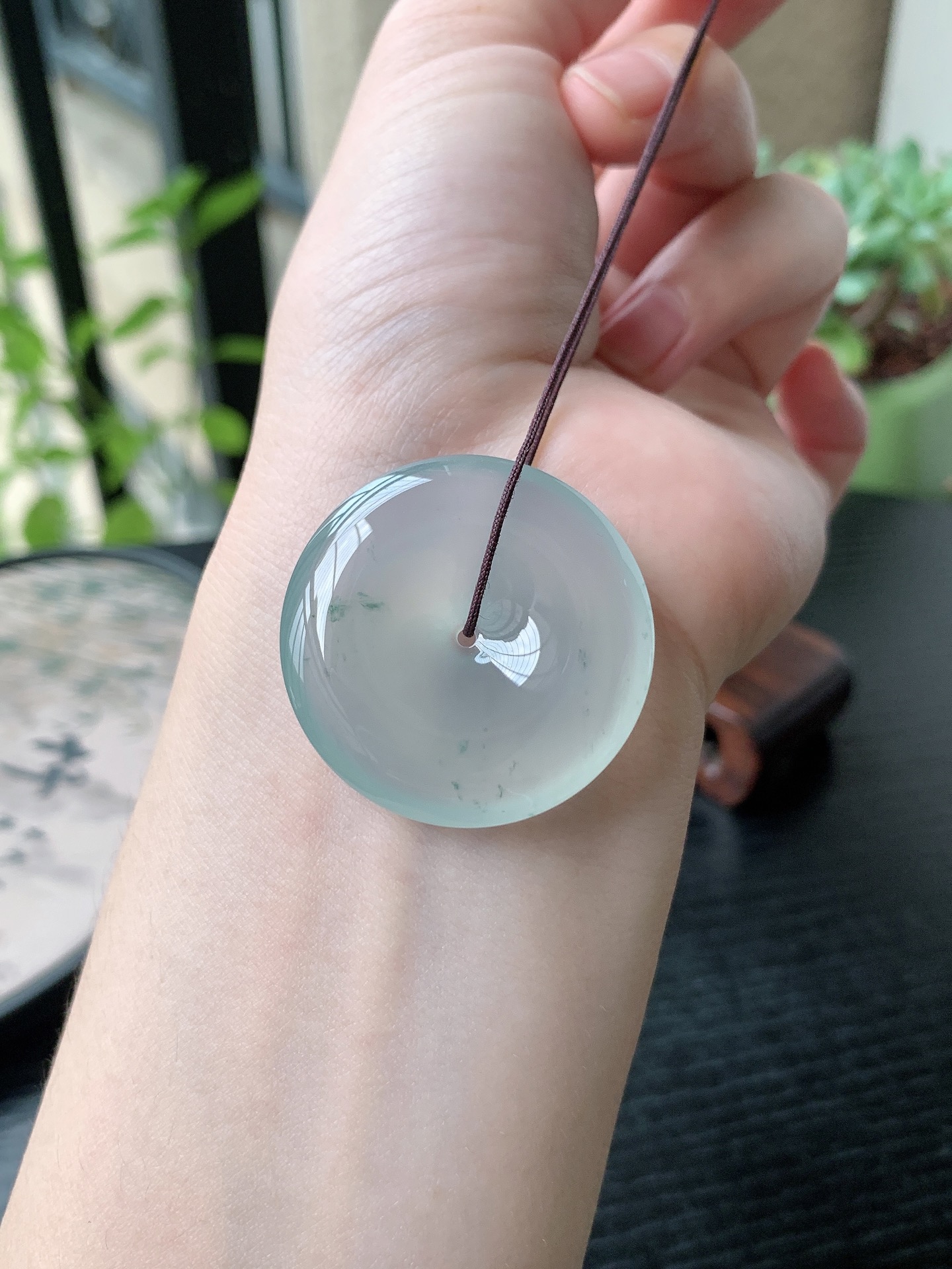 老坑冰种胶感起刚性飘花平安扣吊坠 裸石尺寸:34.5-6.8mm