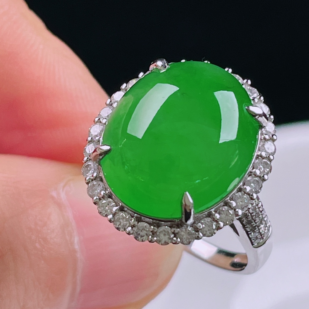 ️冰绿戒指，老种起光，细底通透，尺寸：裸石15/12.8/4mm0612