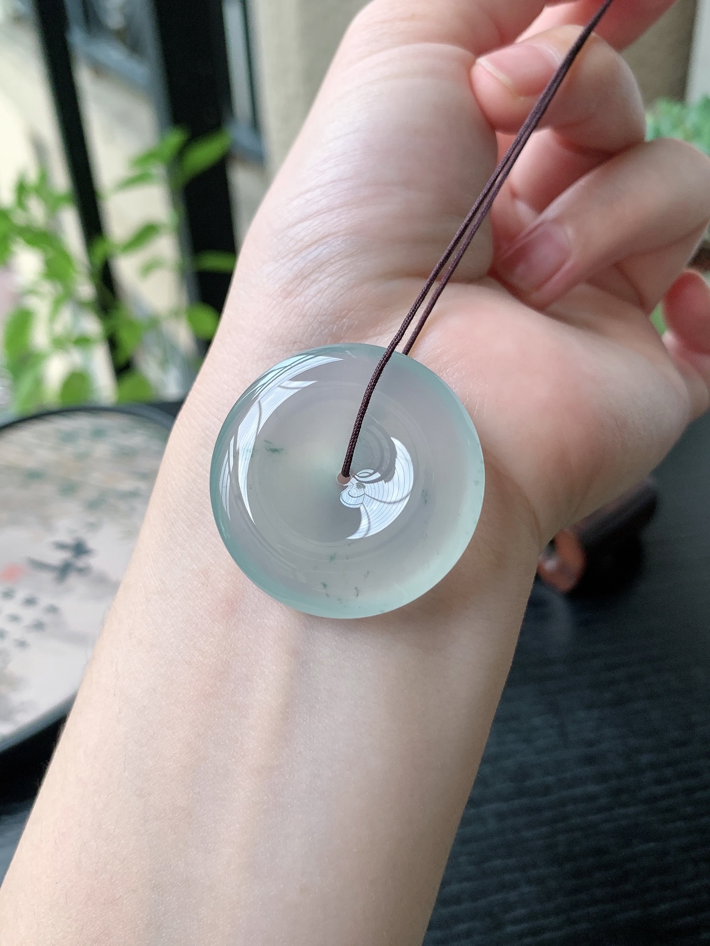 老坑冰种胶感起刚性飘花平安扣吊坠 裸石尺寸:34.5-6.8mm