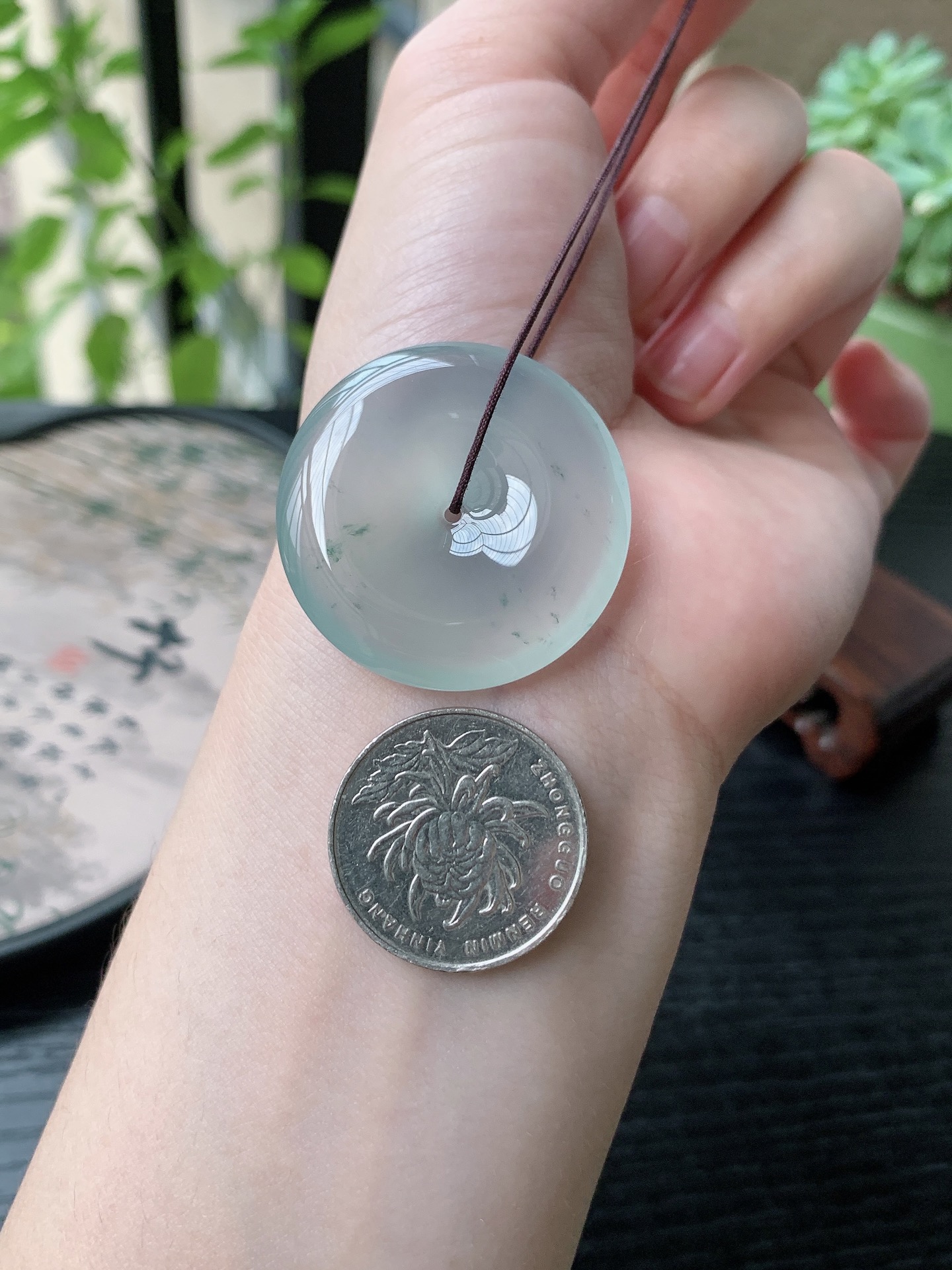 老坑冰种胶感起刚性飘花平安扣吊坠 裸石尺寸:34.5-6.8mm