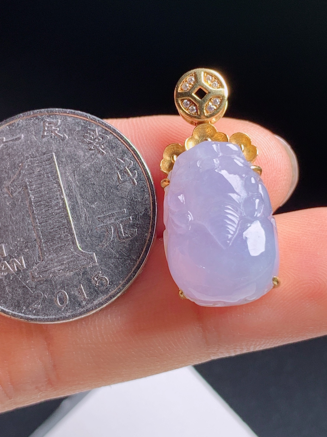 ️  冰貔貅吊坠，18K金镶钻铜钱扣，紫韵迷人招财纳福 裸石18.1-12.3-8.5 整体28.9 080610