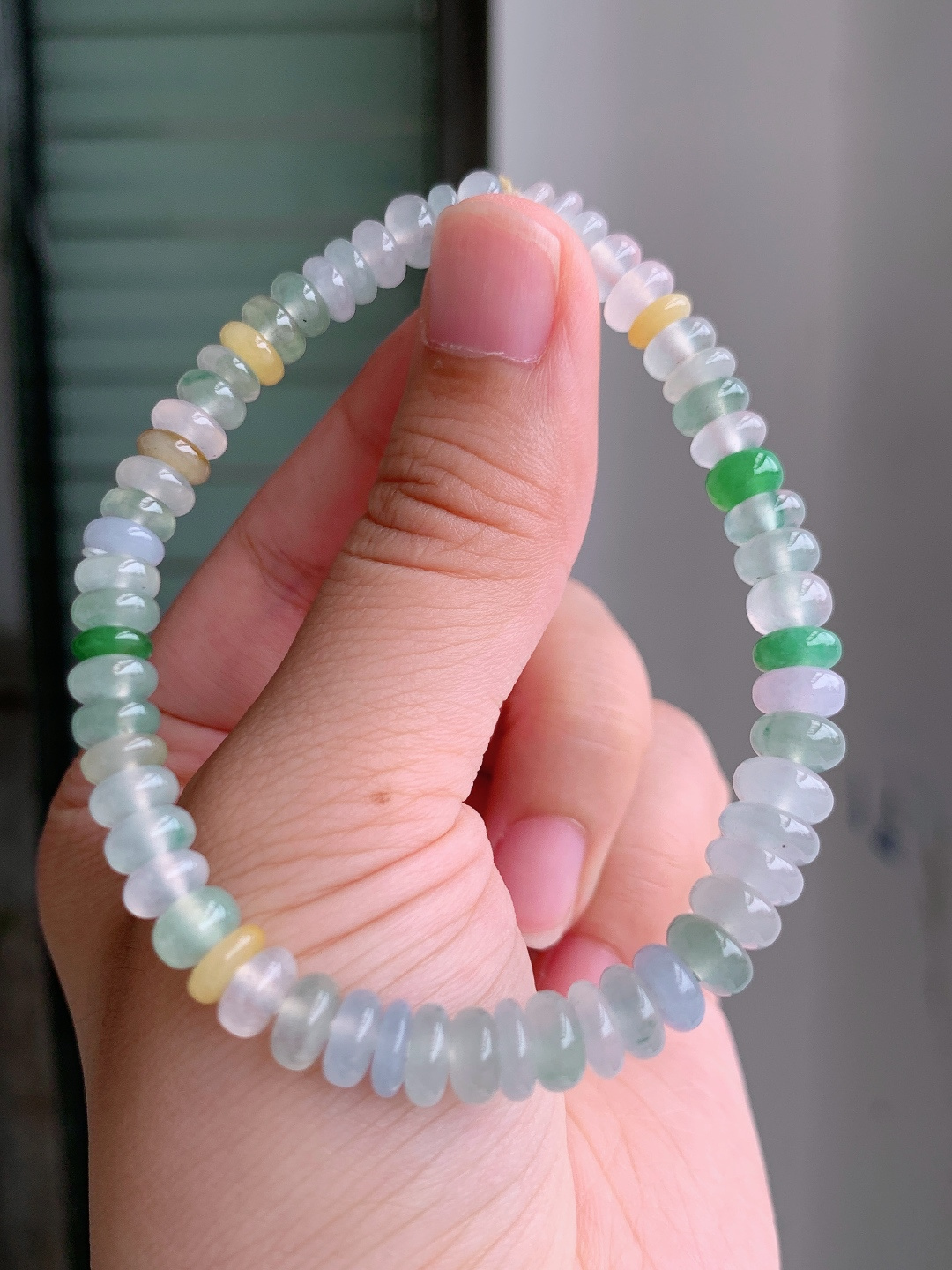 冰三彩算盘珠手串，种水冰润配色清新，上手温柔百搭款