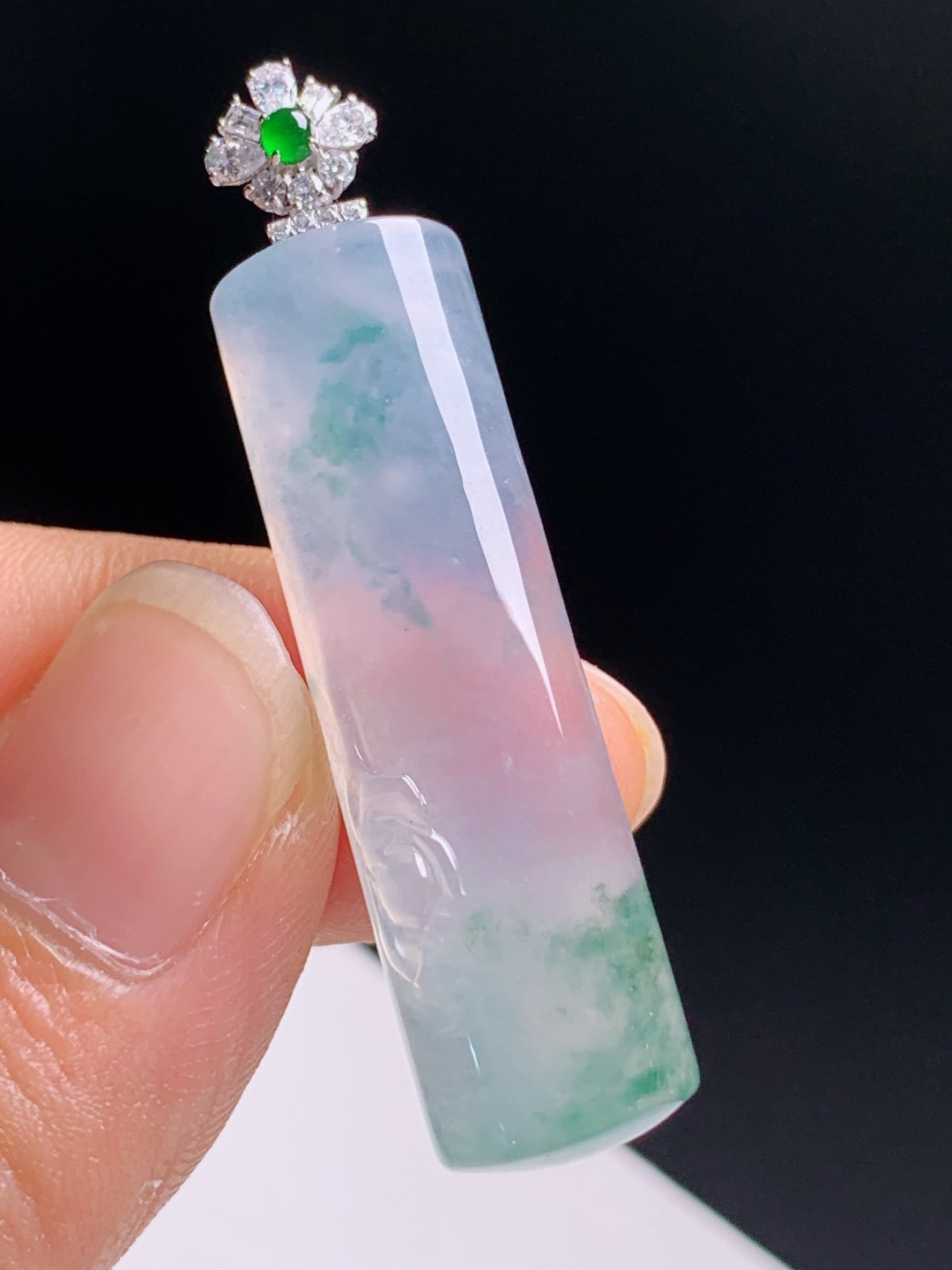 冰飘花无事吊坠，种水冰润飘花灵动，意境十足 裸石37.5-10.5-5.2 整体45.2 53060