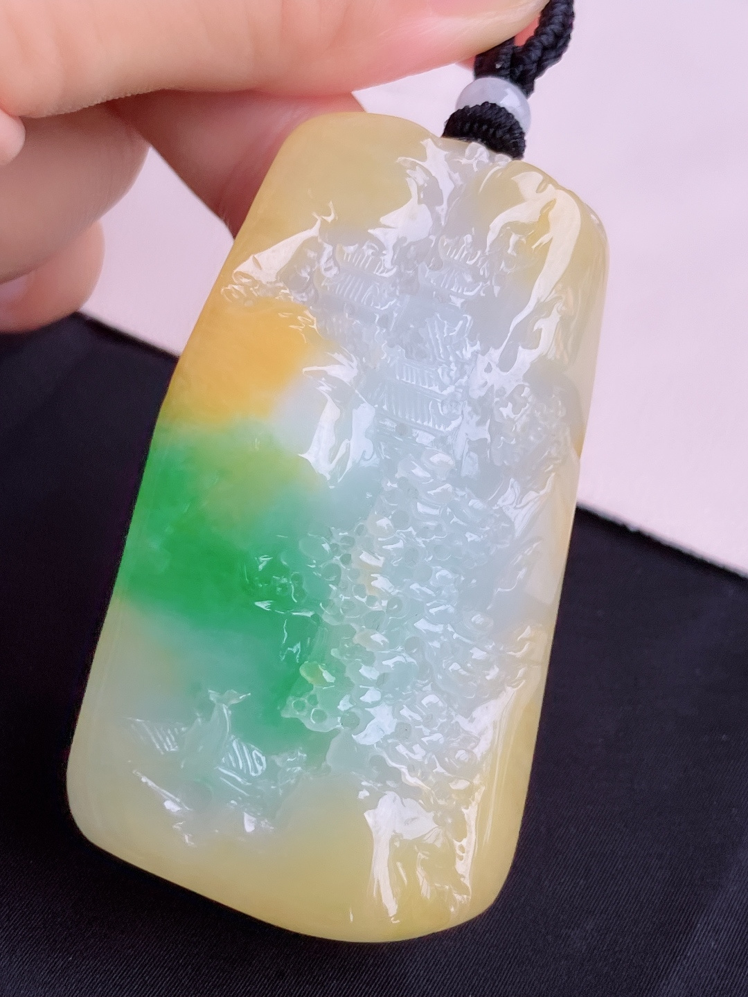 三彩山水牌，意境美，尺寸65/36.5/14/自然光实拍