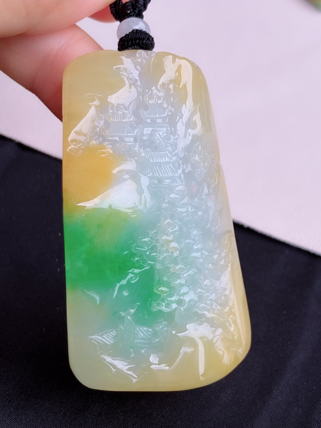 三彩山水牌，意境美，尺寸65/36.5/14/自然光实拍