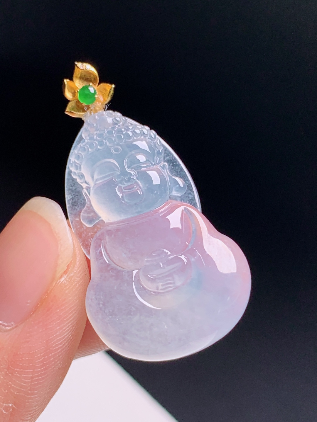 ️ 宝宝佛吊坠，18K金镶阳绿莲花扣，冰透灵动自带祥瑞 530611