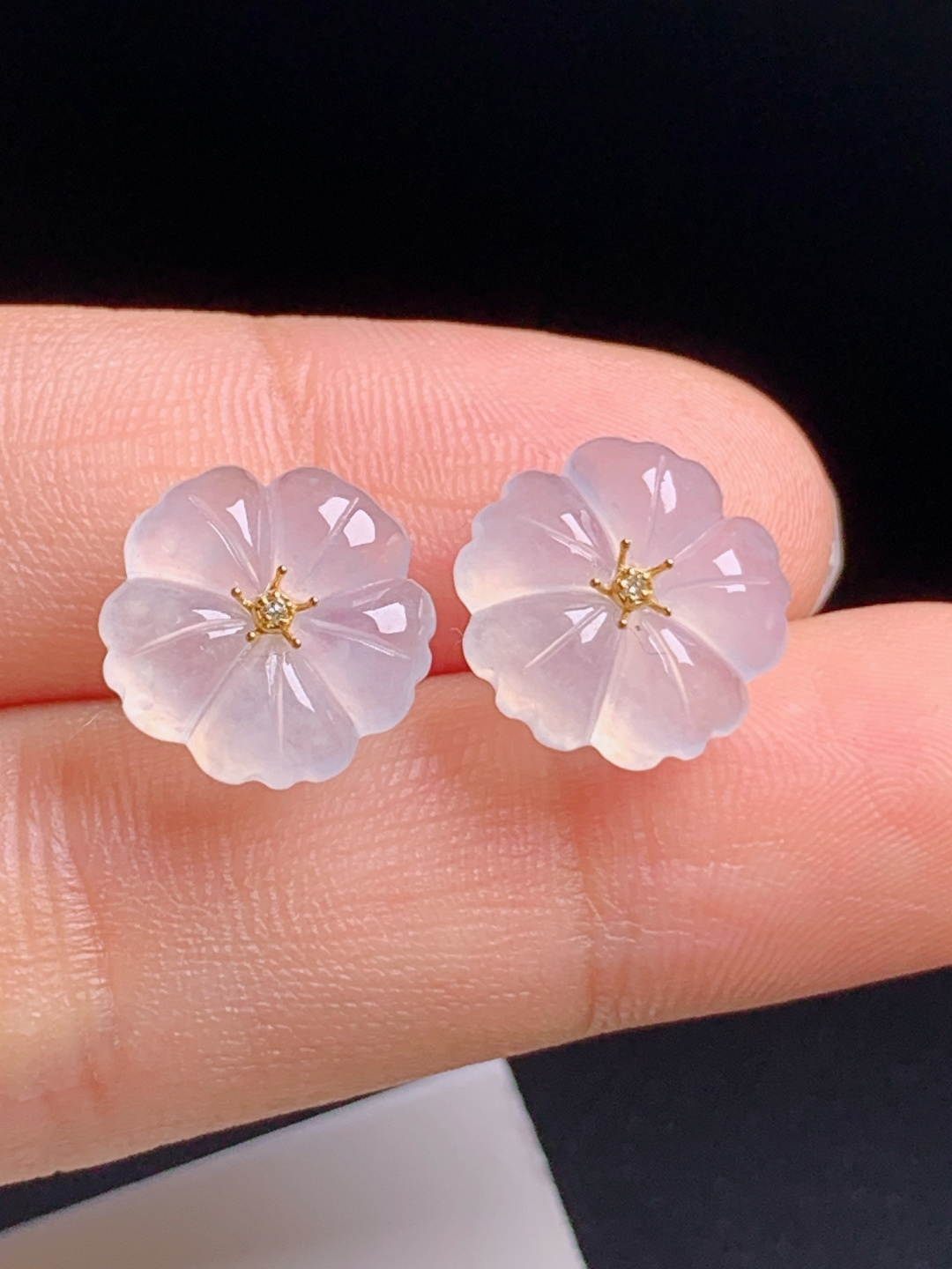 ️ 花朵耳钉，18K金镶钻花心，冰润粉嫩温婉灵动 080610