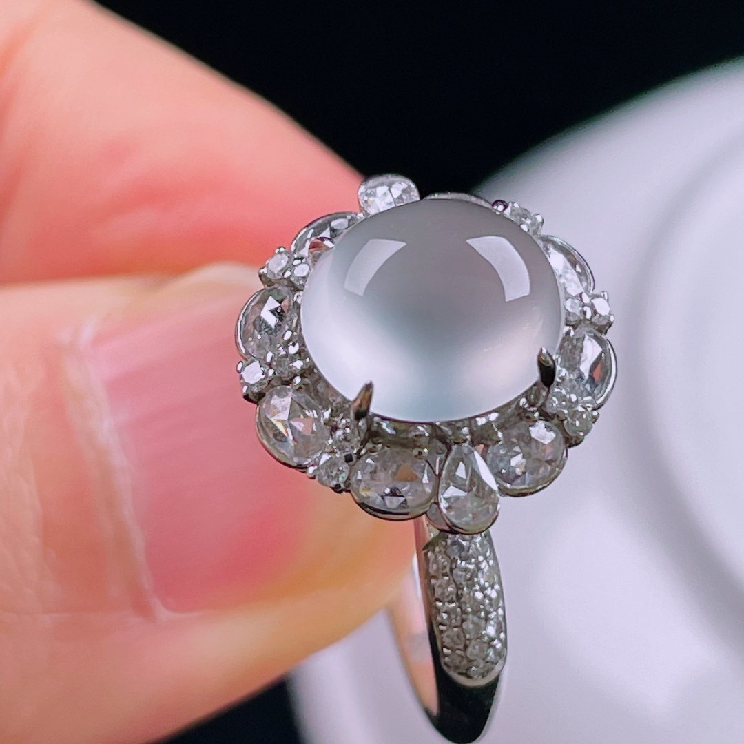 ️，冰种戒指，老种起光，细底通透，尺寸：裸石9/8.2/4.5mm0612
