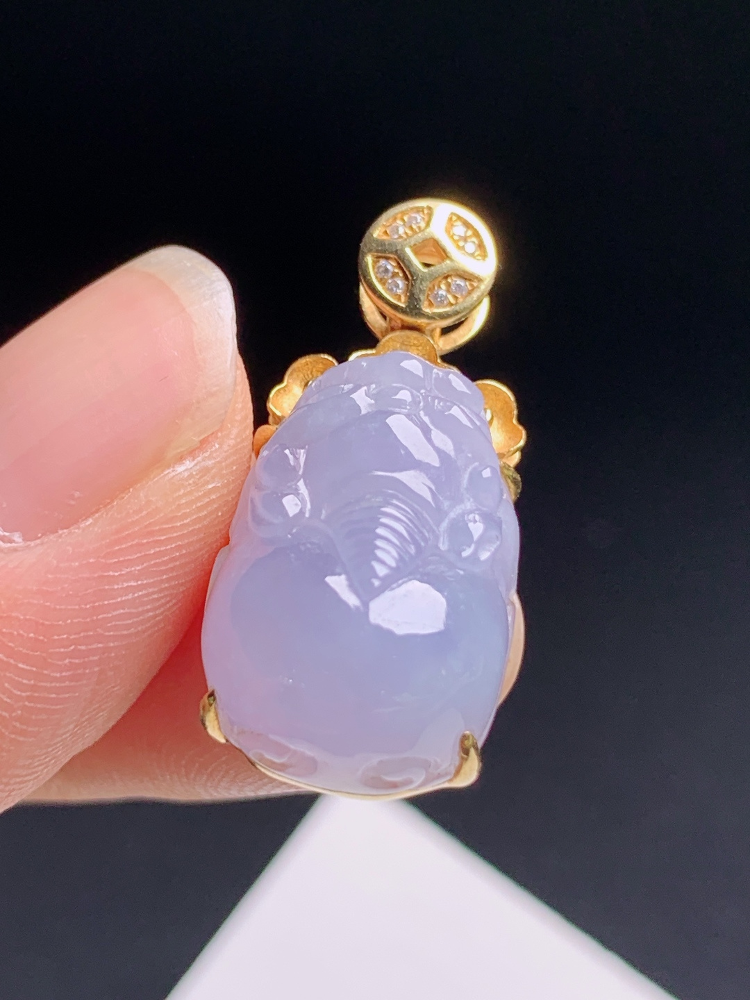 ️  冰貔貅吊坠，18K金镶钻铜钱扣，紫韵迷人招财纳福 裸石18.1-12.3-8.5 整体28.9 080610