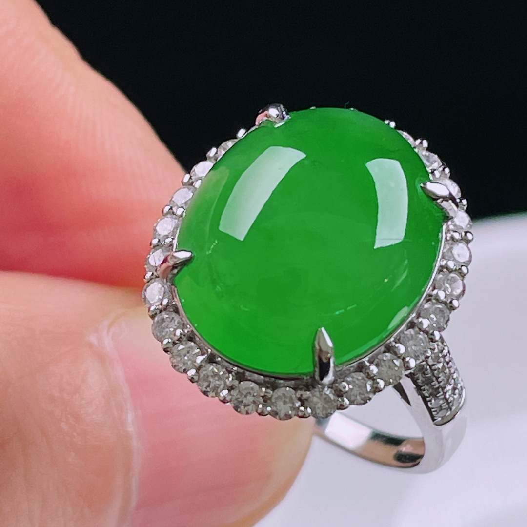 ️冰绿戒指，老种起光，细底通透，尺寸：裸石15/12.8/4mm0612
