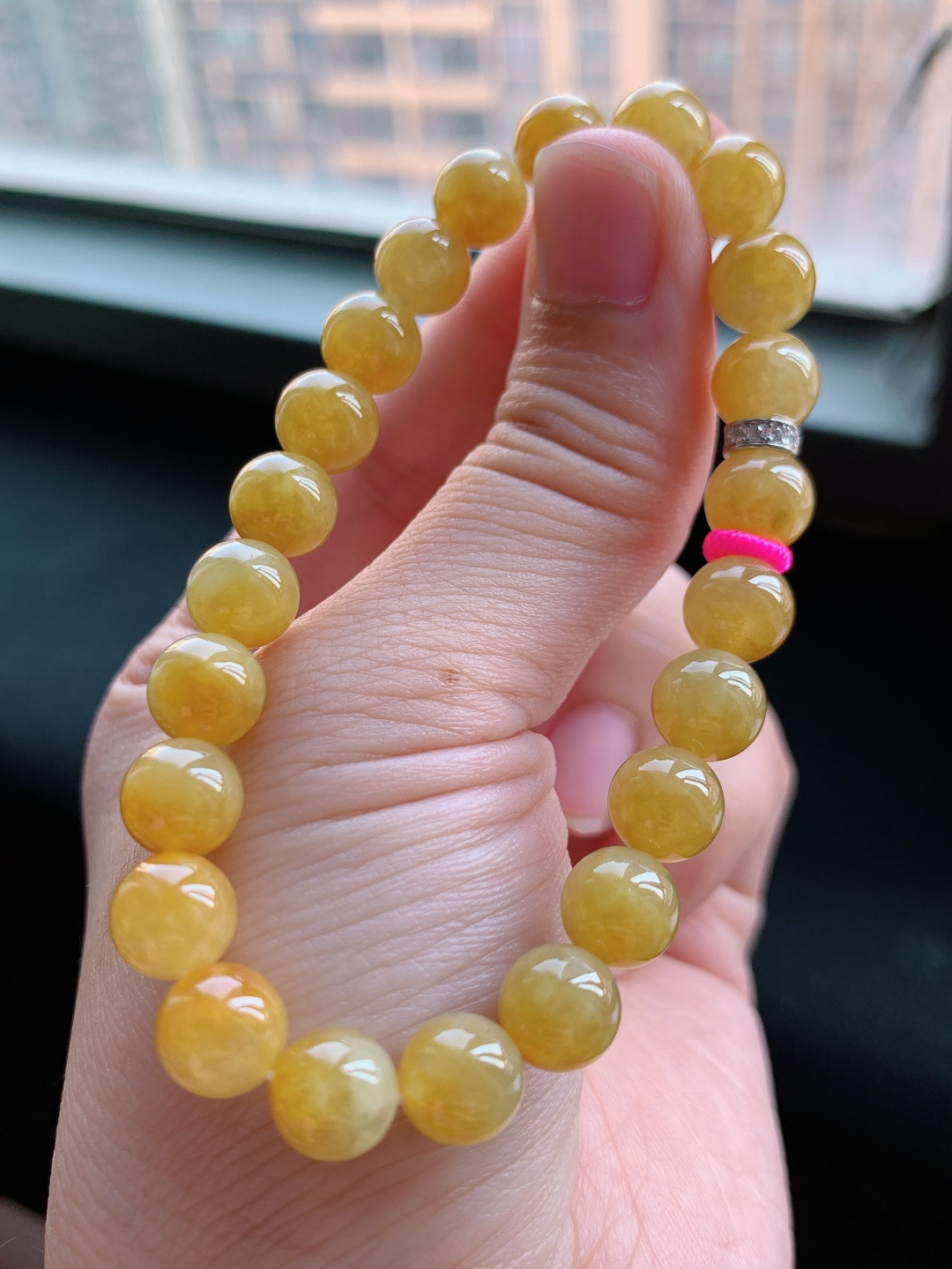 黄翡珠珠手串，色泽浓郁，冰润起胶，招财贵气 自然光拍摄 420609