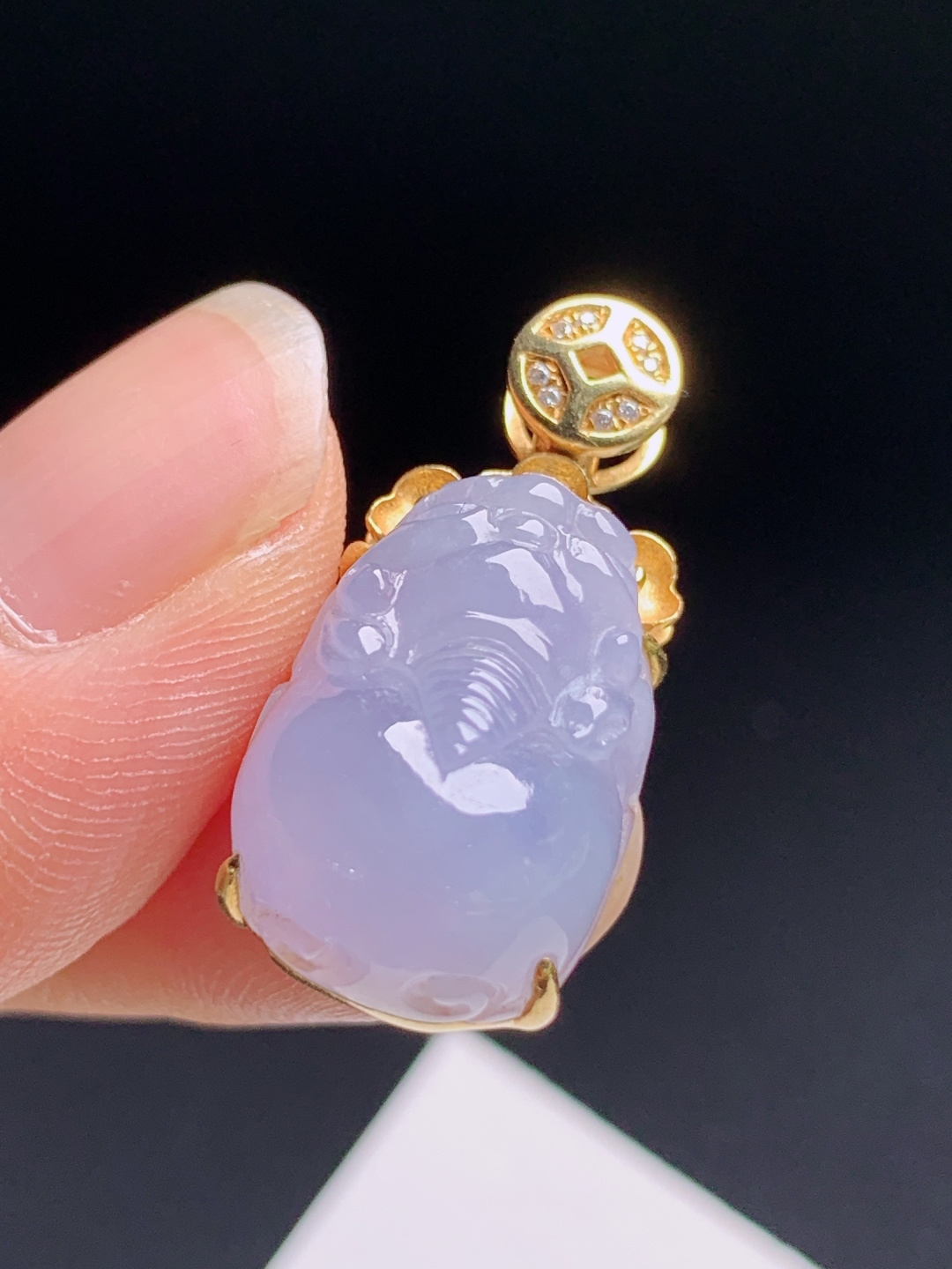 ️  冰貔貅吊坠，18K金镶钻铜钱扣，紫韵迷人招财纳福 裸石18.1-12.3-8.5 整体28.9 080610