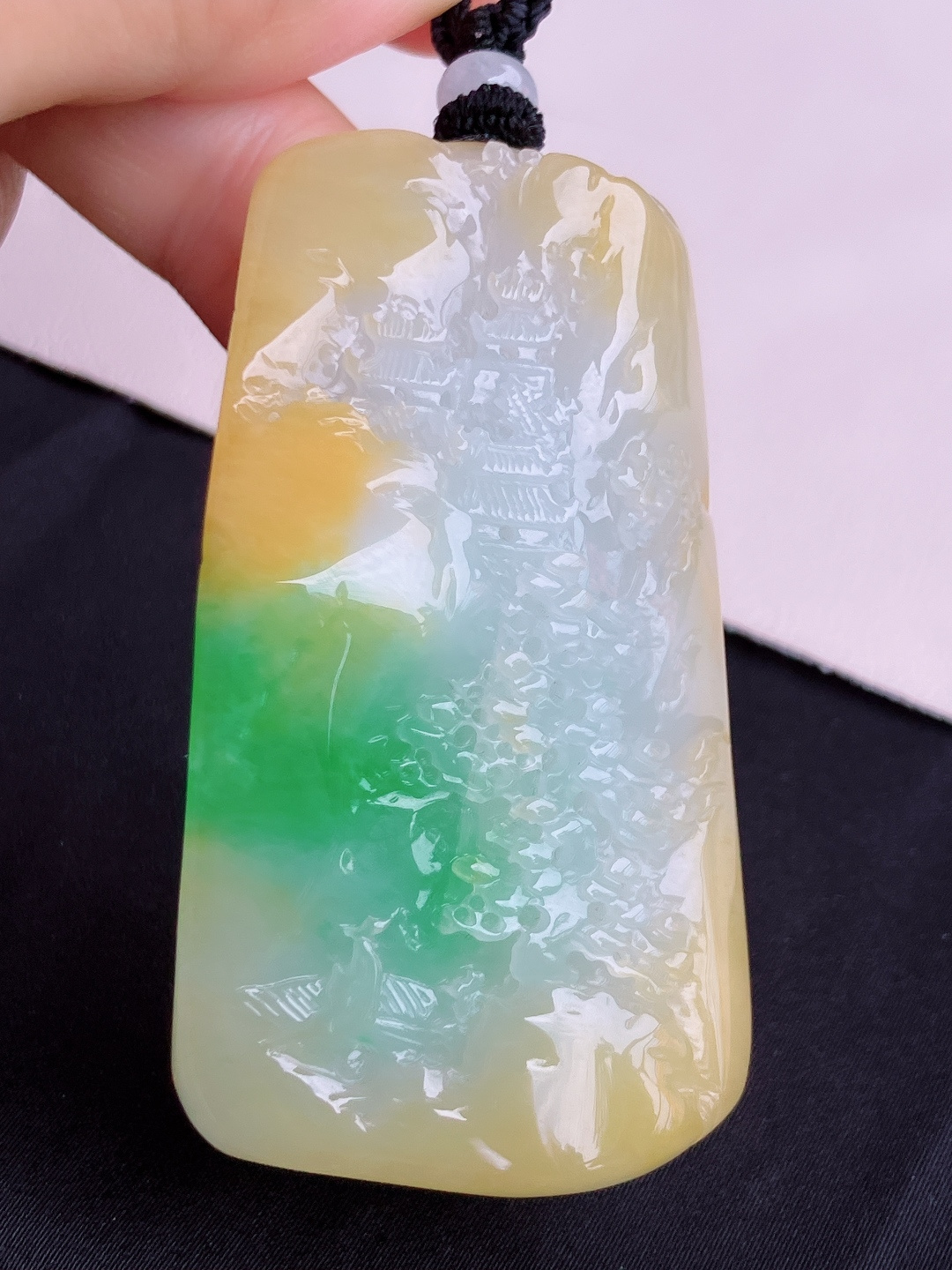 三彩山水牌，意境美，尺寸65/36.5/14/自然光实拍