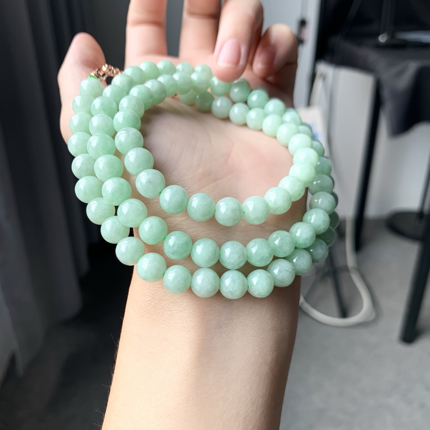 冰绿珠链 色泽优美 圆润亮丽 尺寸7.7颗数85【NINI140】