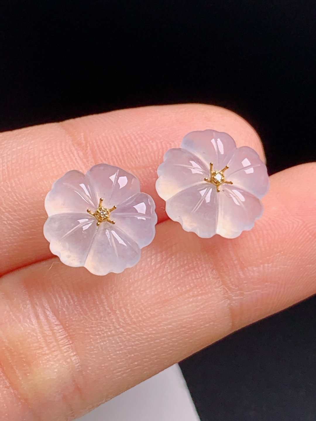️ 花朵耳钉，18K金镶钻花心，冰润粉嫩温婉灵动 080610
