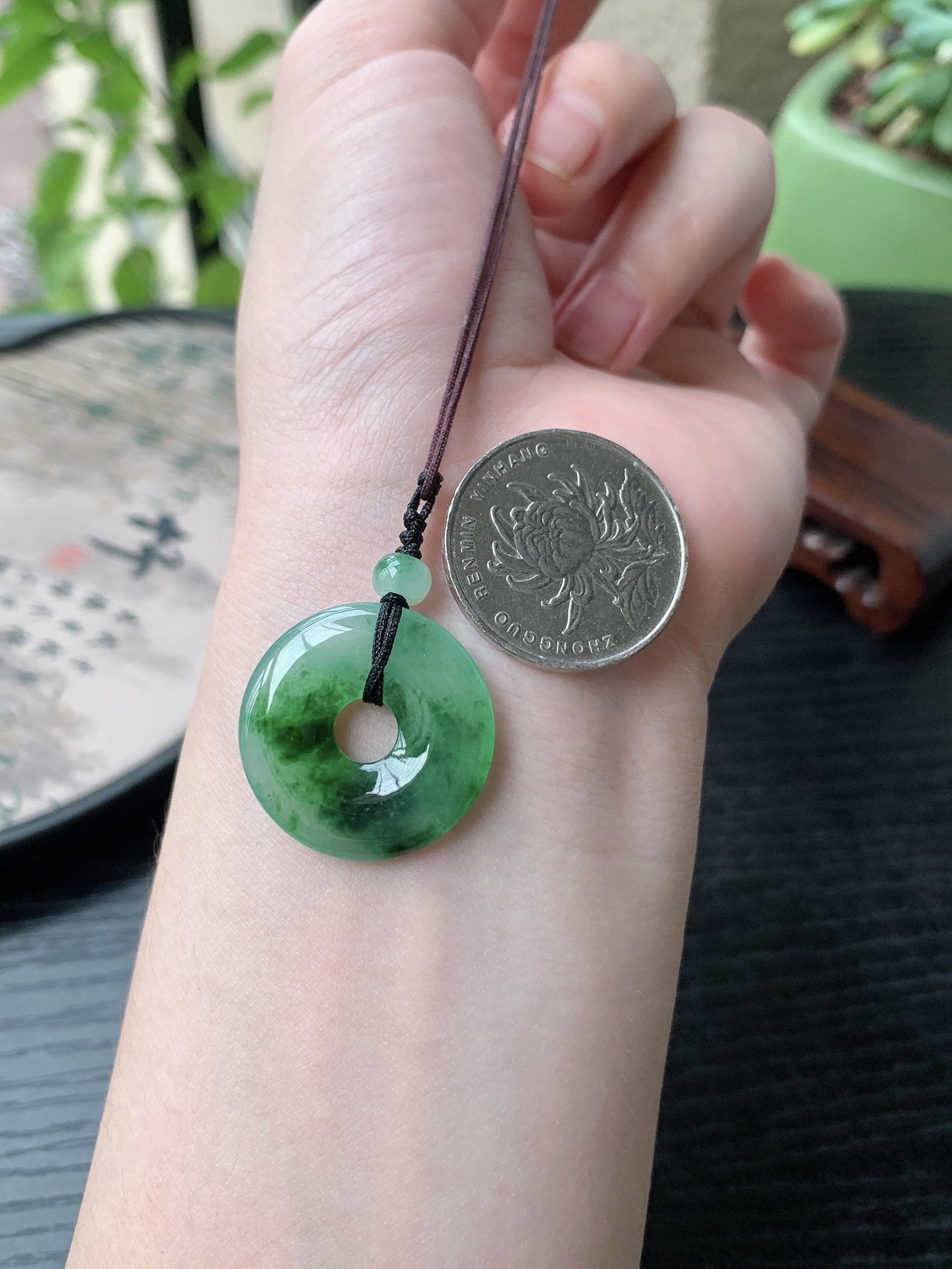 老坑冰种胶感飘绿平安环吊坠 裸石尺寸:24.6-3.8mm
