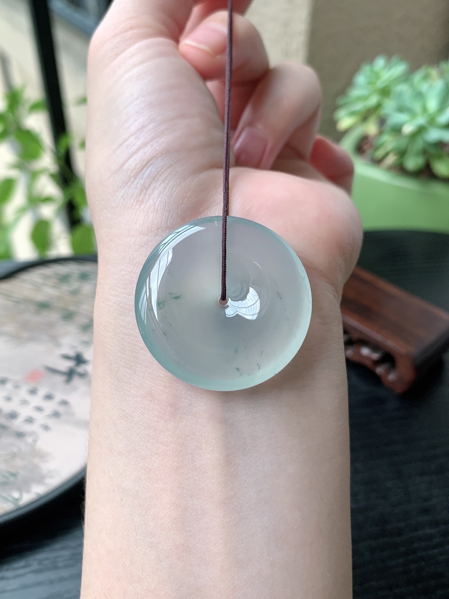 老坑冰种胶感起刚性飘花平安扣吊坠 裸石尺寸:34.5-6.8mm