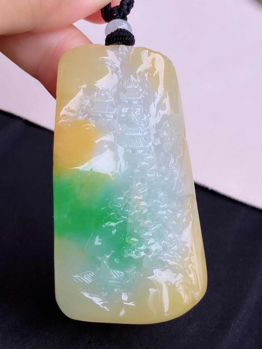 三彩山水牌，意境美，尺寸65/36.5/14/自然光实拍