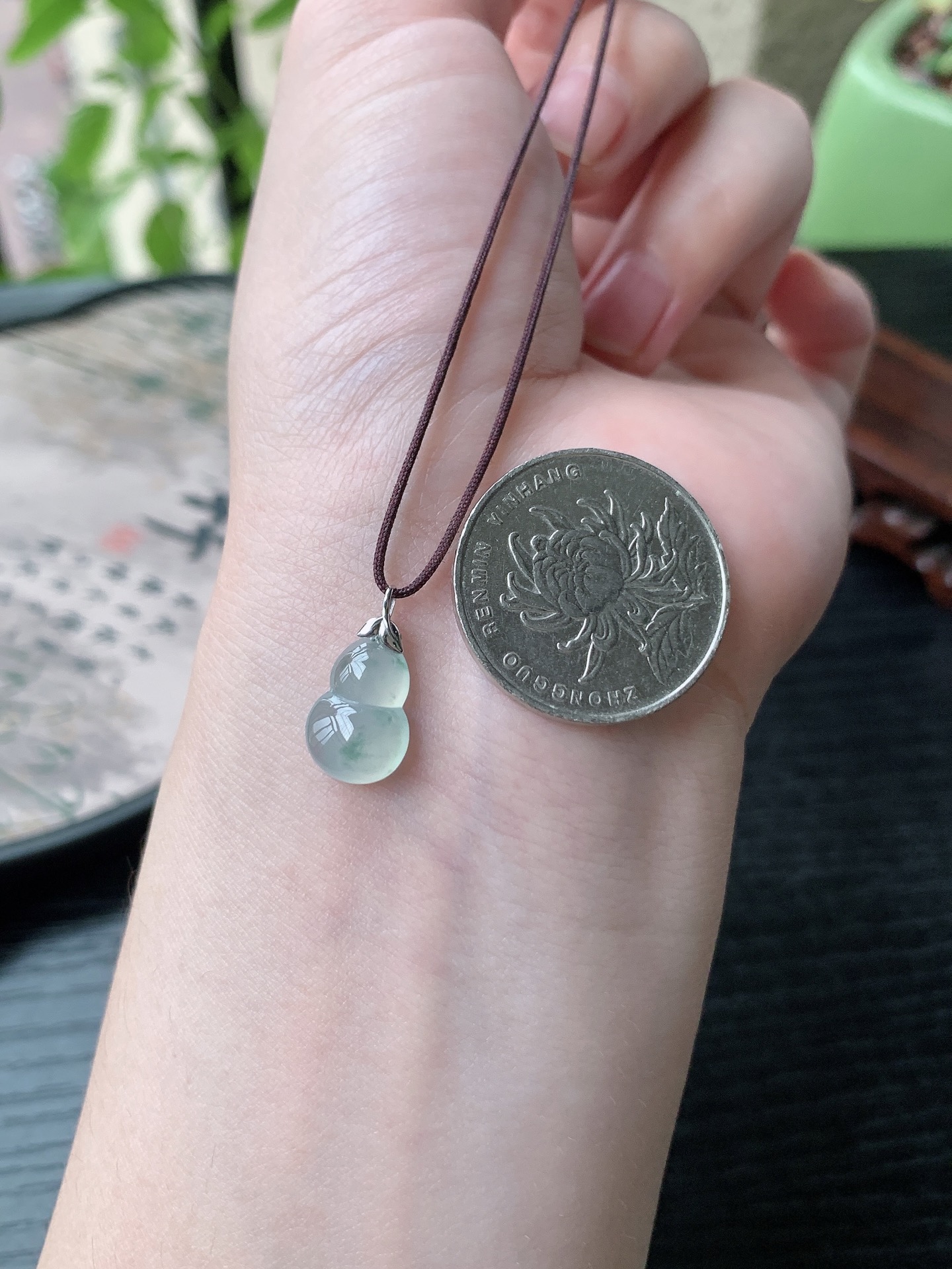18k金镶嵌老坑冰种胶感白月光飘花葫芦吊坠 裸石尺寸:14.8-9-4.5mm
