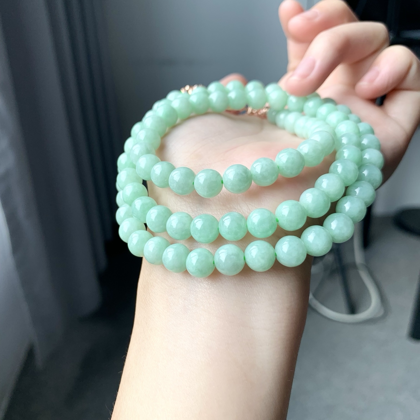 冰绿珠链 色泽优美 圆润亮丽 尺寸7.7颗数85【NINI140】
