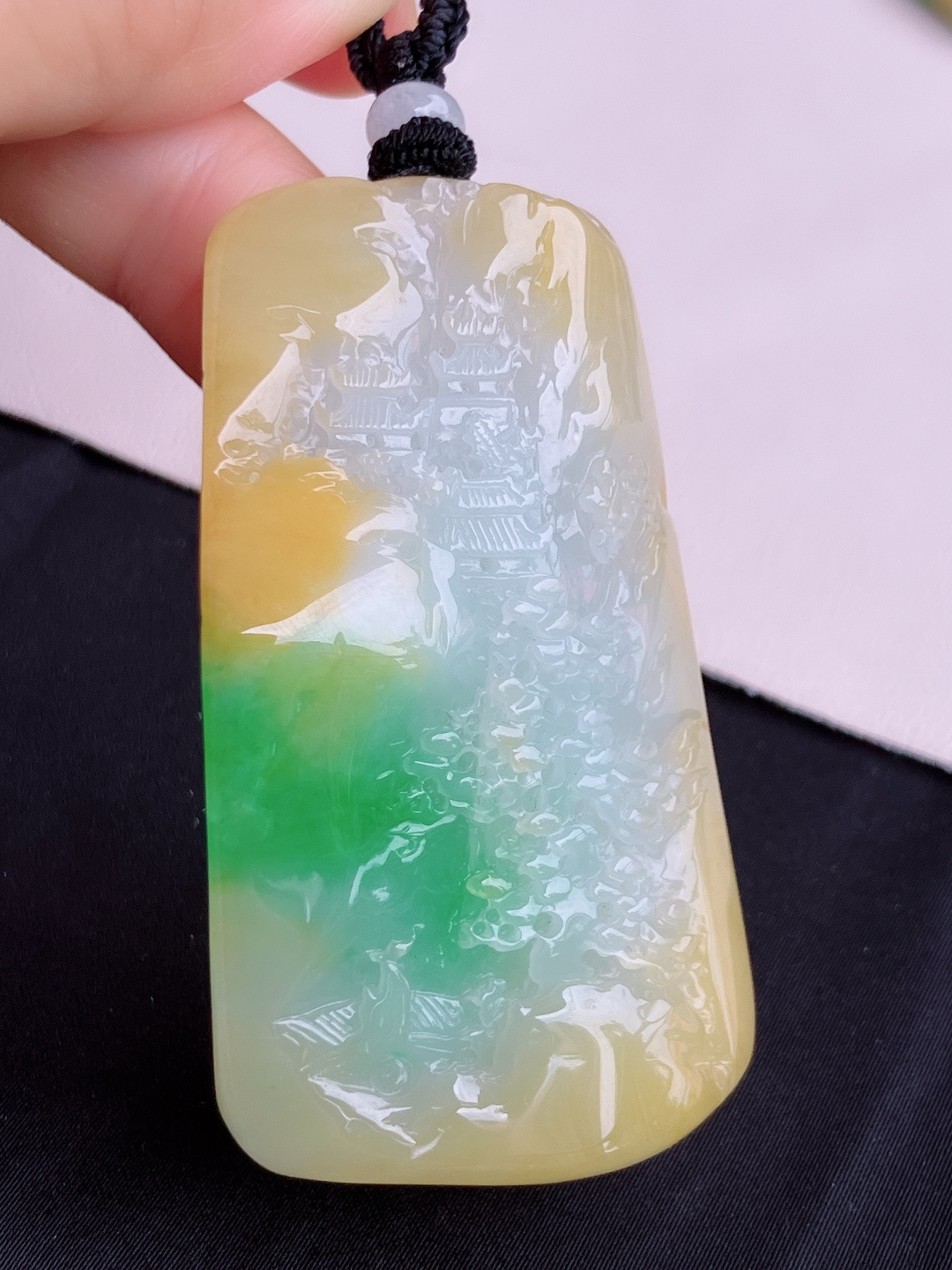 三彩山水牌，意境美，尺寸65/36.5/14/自然光实拍